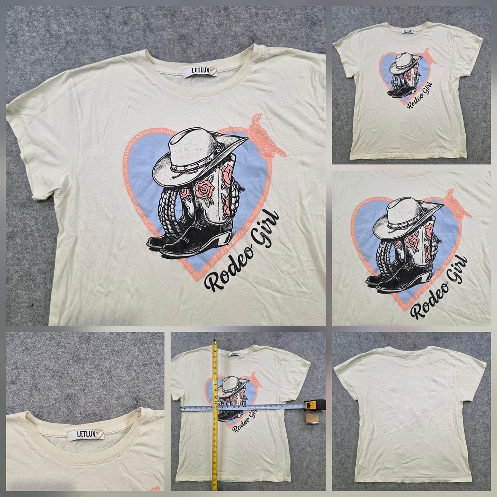 LETLUV T Shirt Womens Large White Rodeo Girl Western Cowgirl Anthropologie